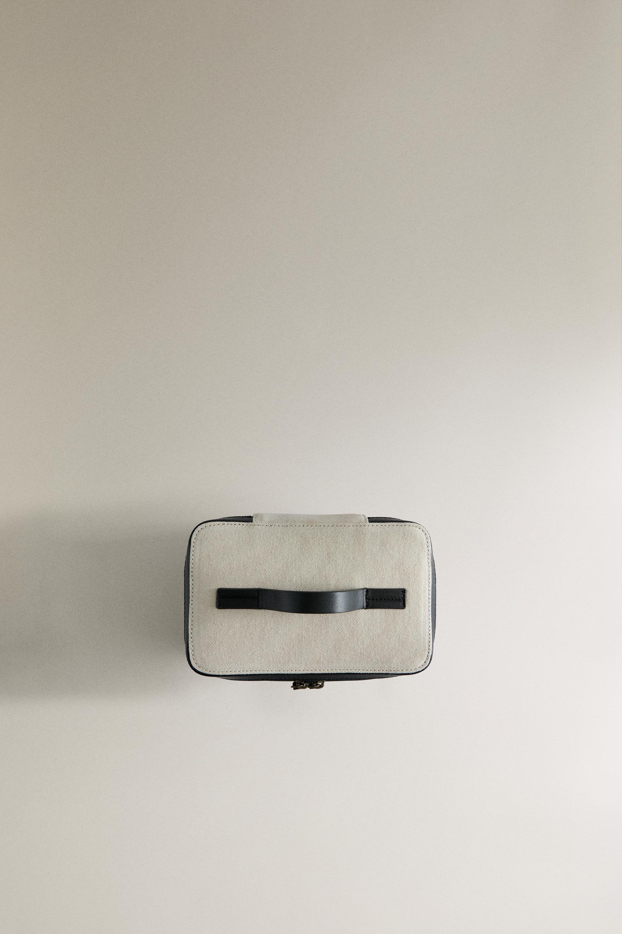 RIGID CANVAS AND LEATHER MAKEUP BAG